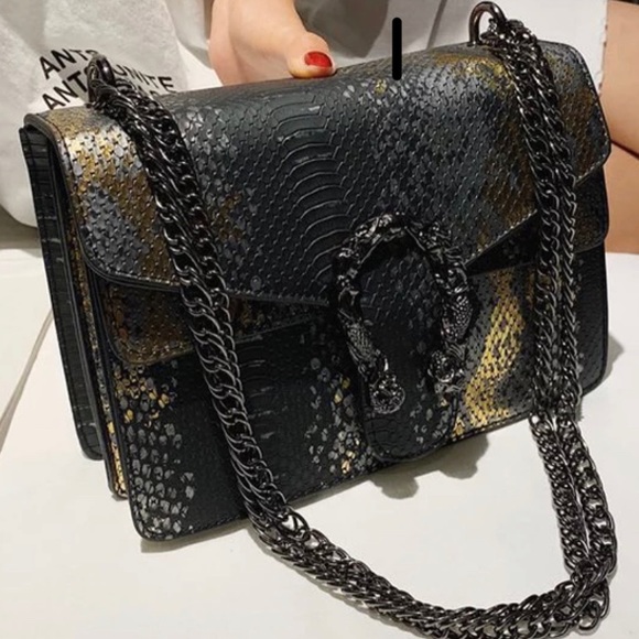 Animal Print Metallic Gunmetal PU Leather Bag - Picture 5 of 7